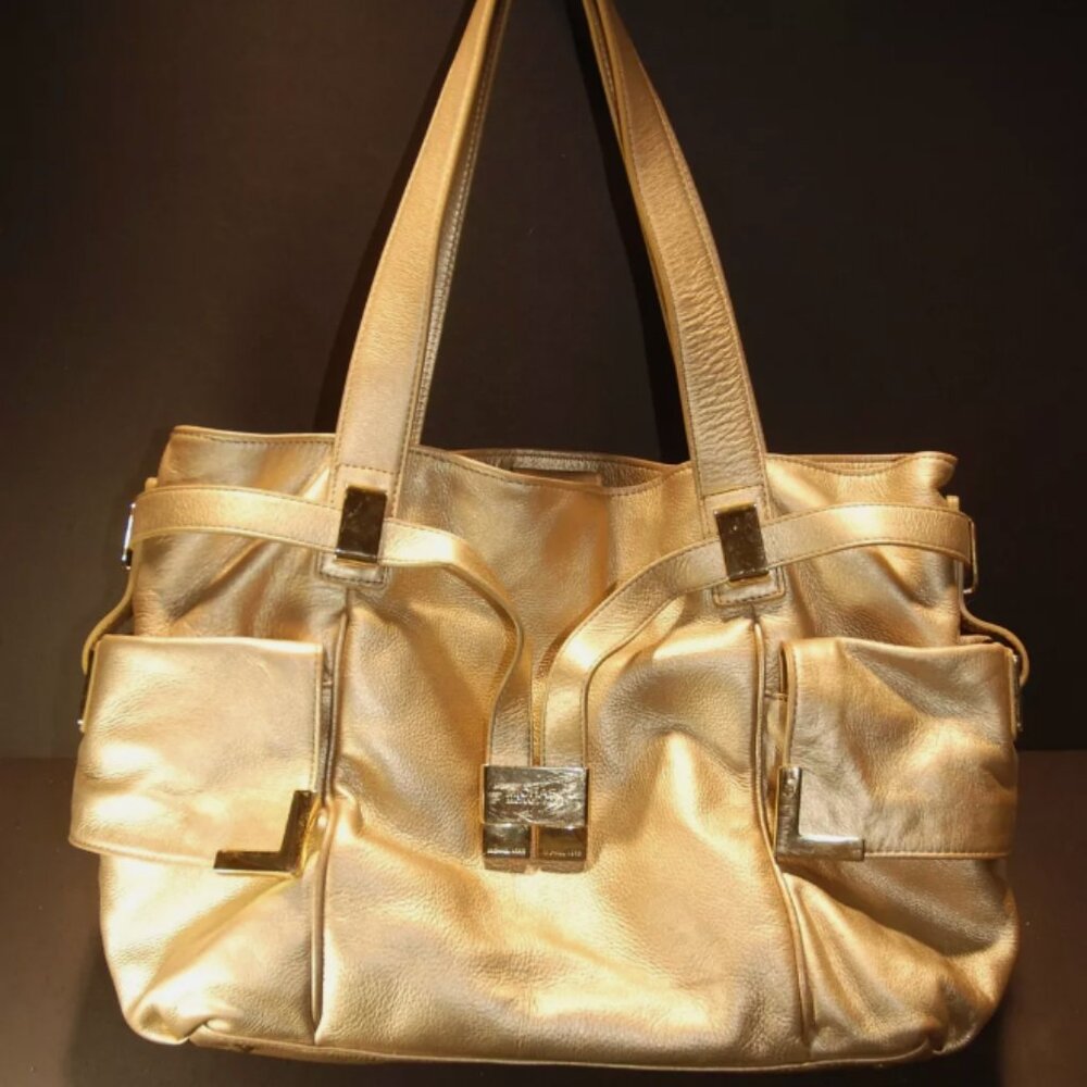 Michael Kors gold leather handbag 10x4”x14”